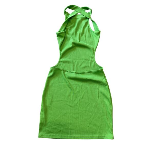 Micas Green Cross Backless Mock Neck Tank Mini Dress Stretch Casual Vacation S - Picture 3 of 7
